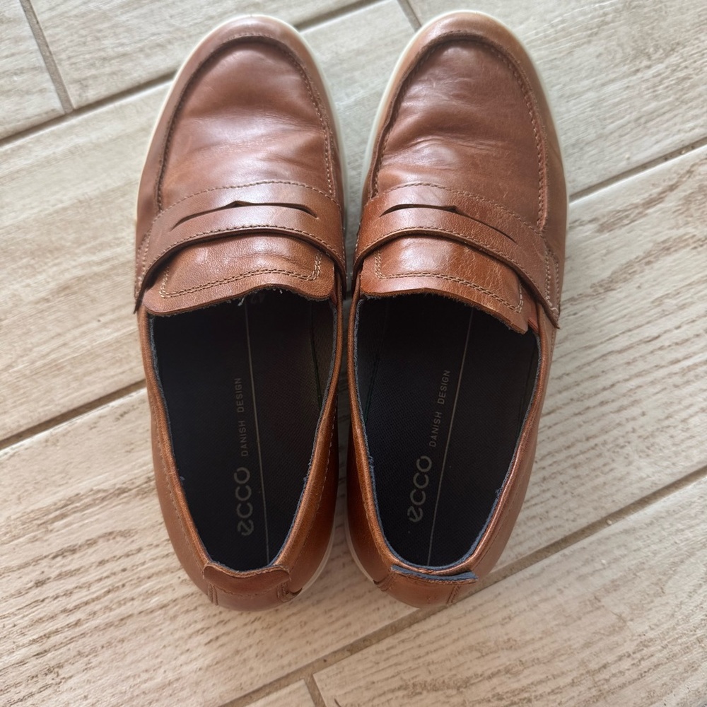 Ecco Penny Loafers Men 8-8.5 Lite Shoes Brown Leather Comfort Slip On‎ Loafers